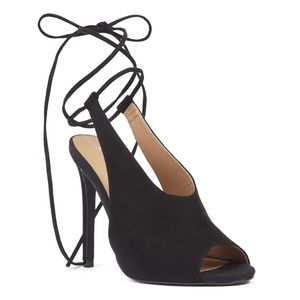 Nine West Suede Black Lace Up Peep Toe Pumps 6